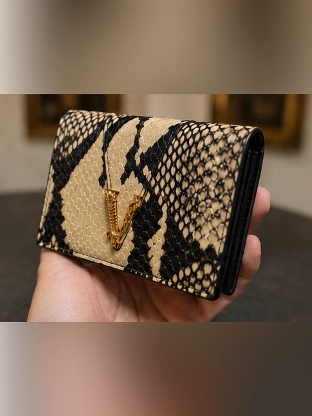 Versace La Medusa Python Print Compact Wallet NWTS Full Inclusion - Picture 2 of 7